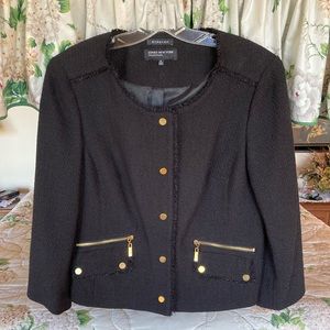 Jones New York Collection NWOT Black Textured Jacket with Brass Trim, Size 10.